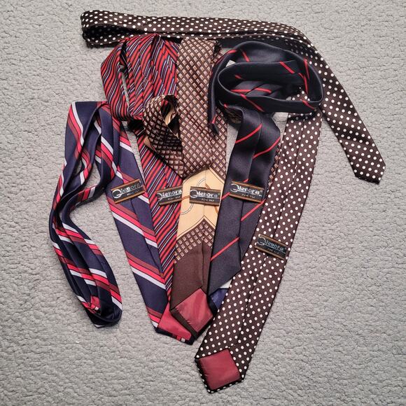 Vintage Elenora Silk Necktie LOT 80s Stripe Dot Geometric Pattern Print Retro - Picture 3 of 3